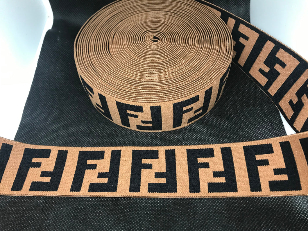10 Yard Roll 4cm Fendi FF Designer Elastic Band    Jacquard Bands Trim