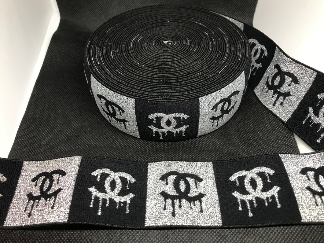 WHOLESALE - Custom Designer Elastic Bands - 1 Yard Roll of 4.5cm C-1 Drip Silver Metallic      Trim