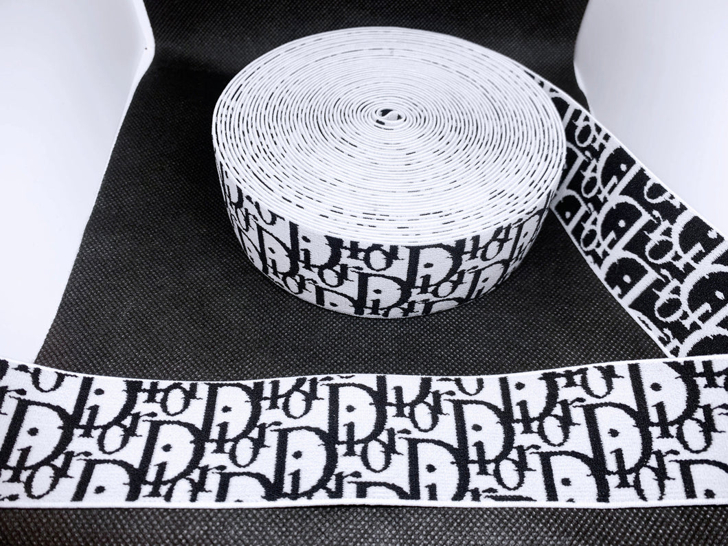 WHOLESALE - Designer Elastic Bands - 1 Yard Roll of 4cm Dior Black      Trim