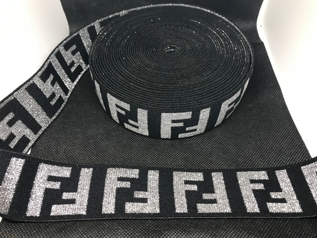 3 or 6 Yard Roll 4cm  Fendi FF Designer Hat Band Elastic  Trim Metallic
