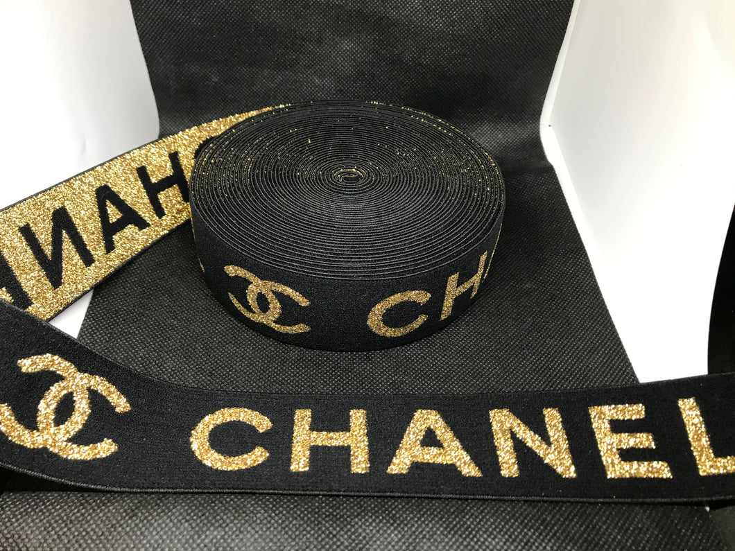 WHOLESALE - Designer Elastic Bands - 1 Yard Roll of 4cm Chanel CC Metallic      Trim
