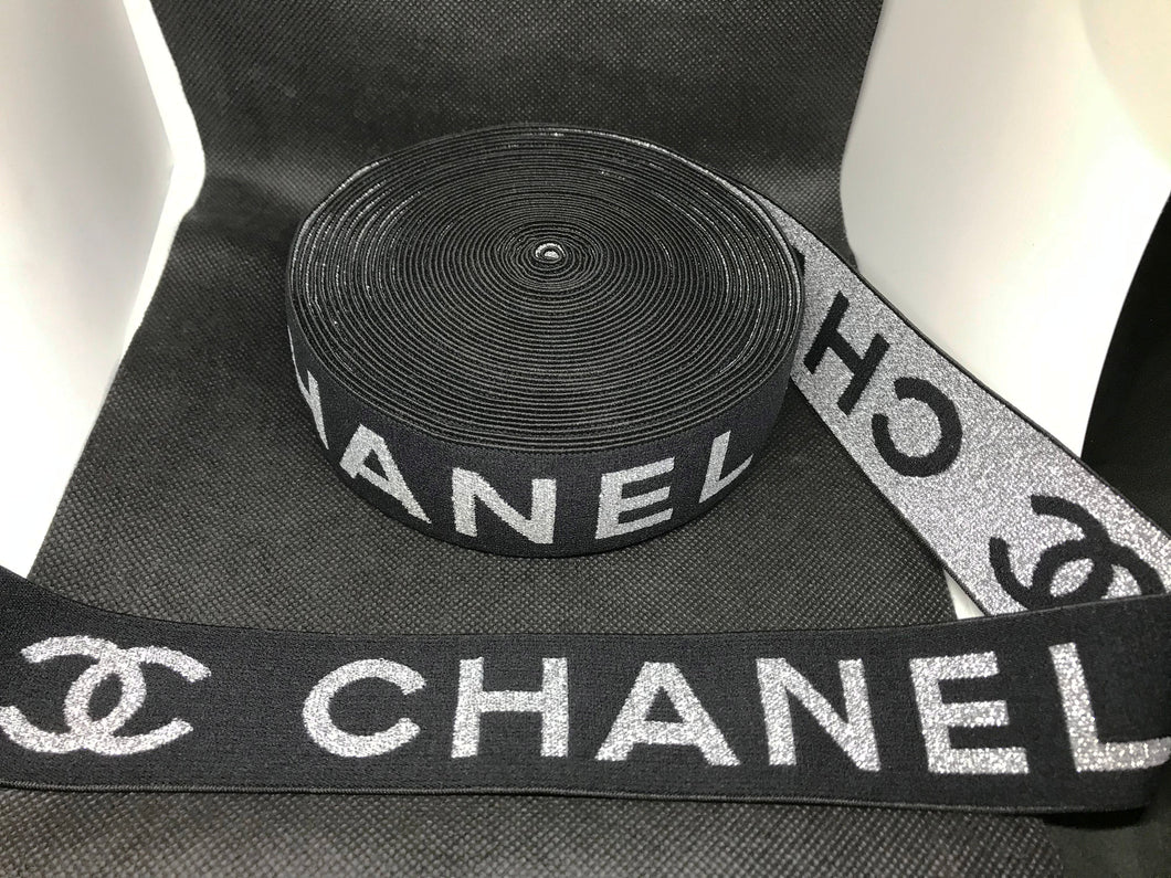 WHOLESALE - Designer Elastic Bands - 1 Yard Roll of 4cm Chanel CC Metallic      Trim
