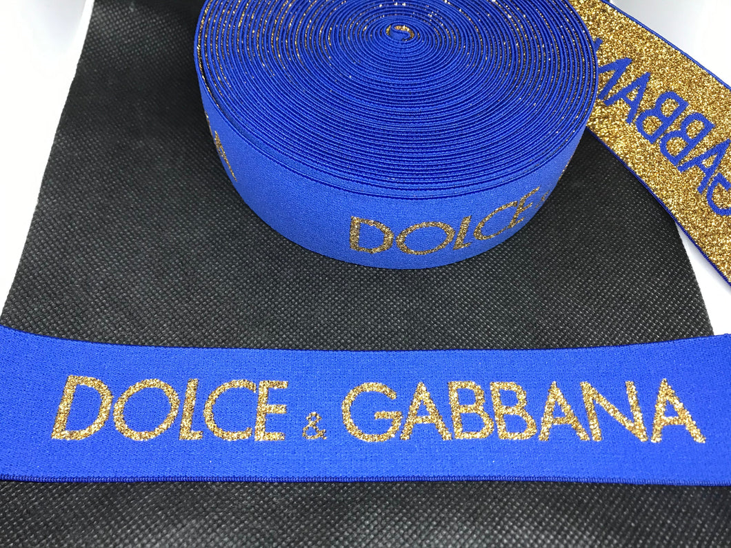 WHOLESALE - Designer Elastic Bands - 1 Yard Roll of 4cm Dolce Gabbana Big DG Metallic      Trim