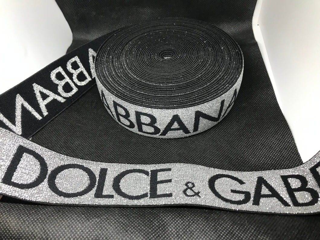 WHOLESALE - Designer Elastic Bands - 1 Yard Roll of 4cm Dolce Gabbana Big DG Metallic      Trim