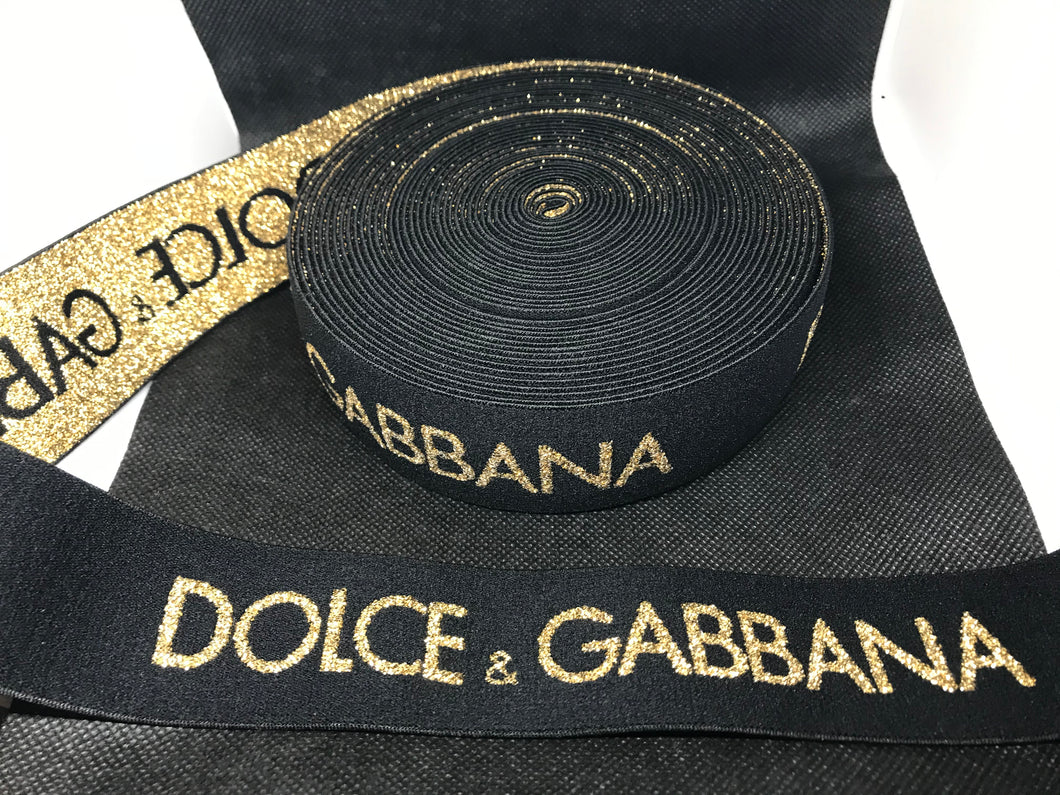 3 or 6 Yard Roll 4cm Dolce Gabbana Big DG  Designer Hat Band Elastic   Trim Metallic