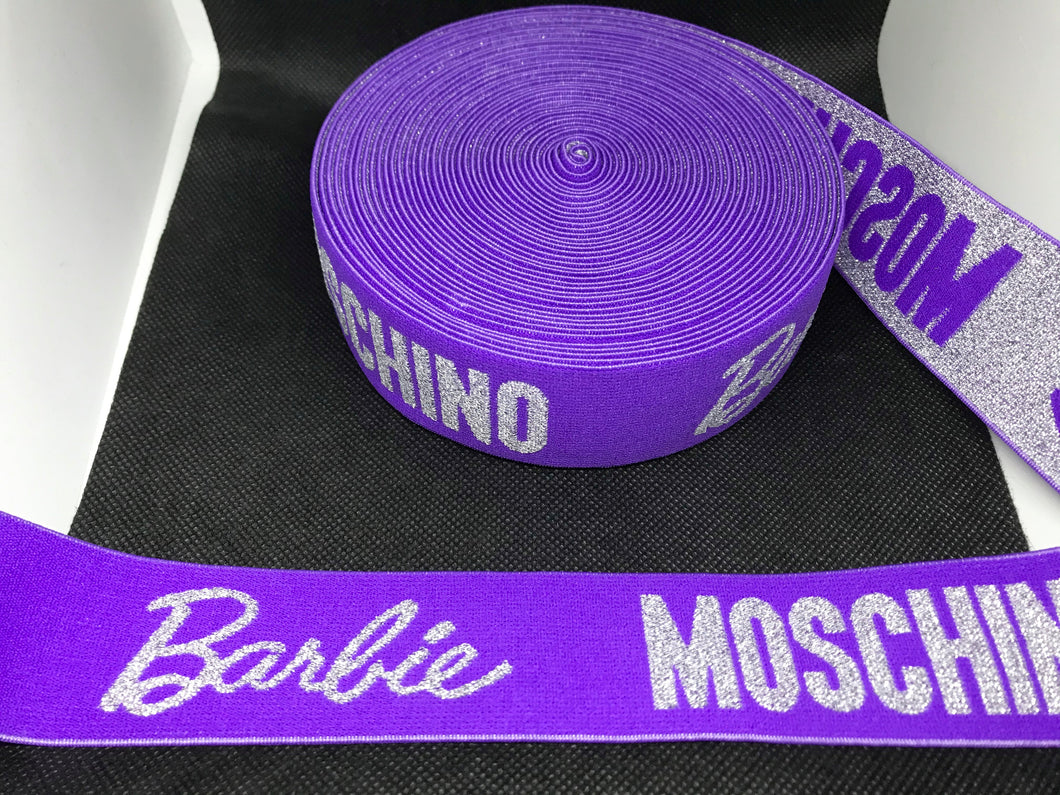 WHOLESALE - Designer Elastic Bands - 1 Yard Roll of 4cm Moschino Barbie Metallic      Trim
