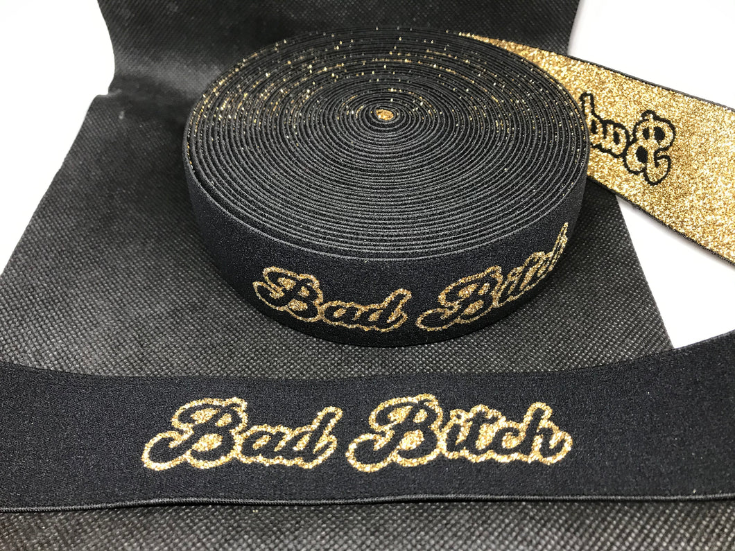 WHOLESALE - Custom Designer Elastic Bands - 1 Yard Roll of 4cm Bad Bitch Metallic     Trim