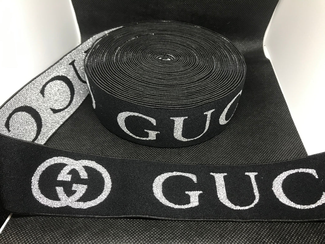 3 or 6 Yard Roll 4.5cm Gucci GG Silver  Designer Hat Band Elastic   Trim Metallic