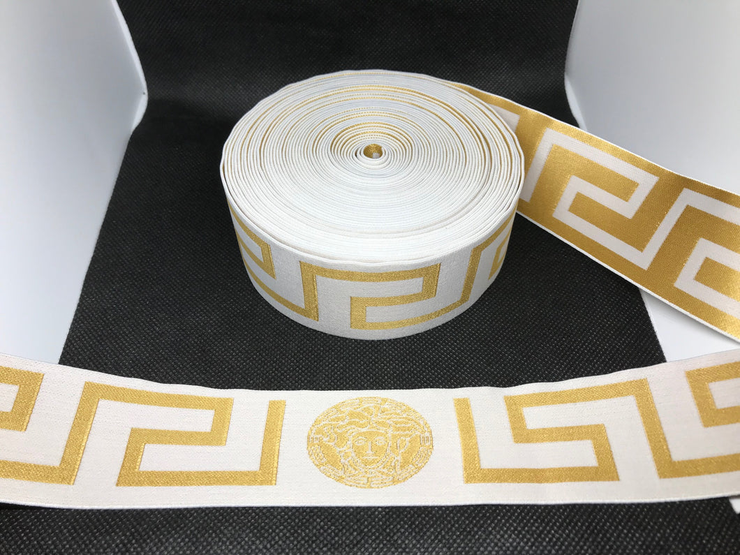 10 Yard Roll 4.5cm Versace Medusa Head Nylon Designer Elastic Band    Jacquard Bands Trim