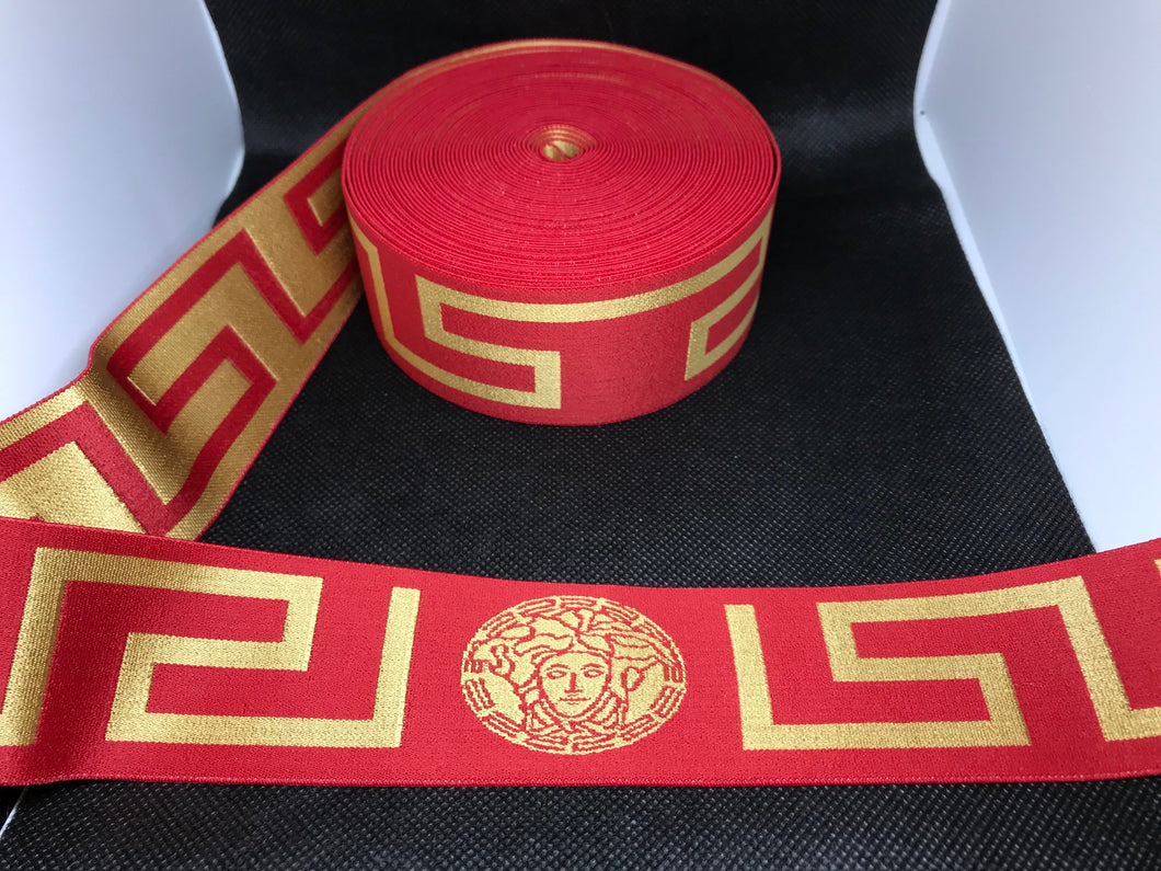 3 or 6 Yard Roll 4.5cm Versace Medusa Head Nylon Designer Hat Band Elastic   Trim