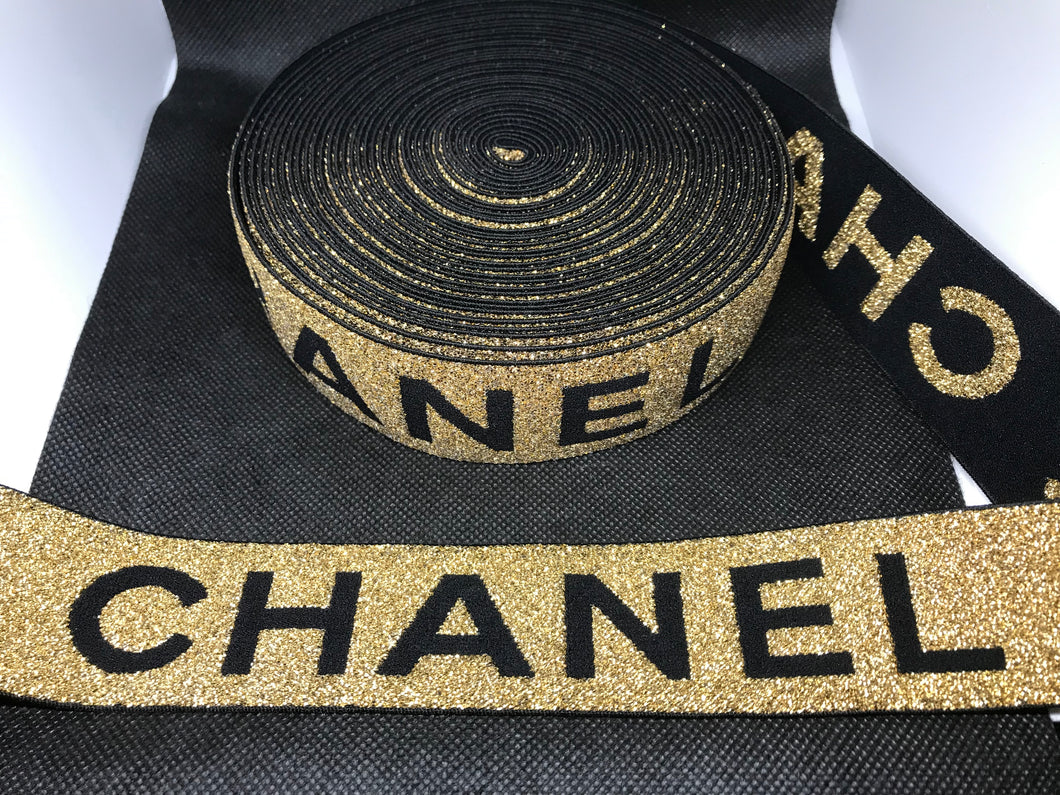 10 Yard Roll 4cm Chanel CC  Designer Elastic Band    Jacquard Bands Trim Metallic