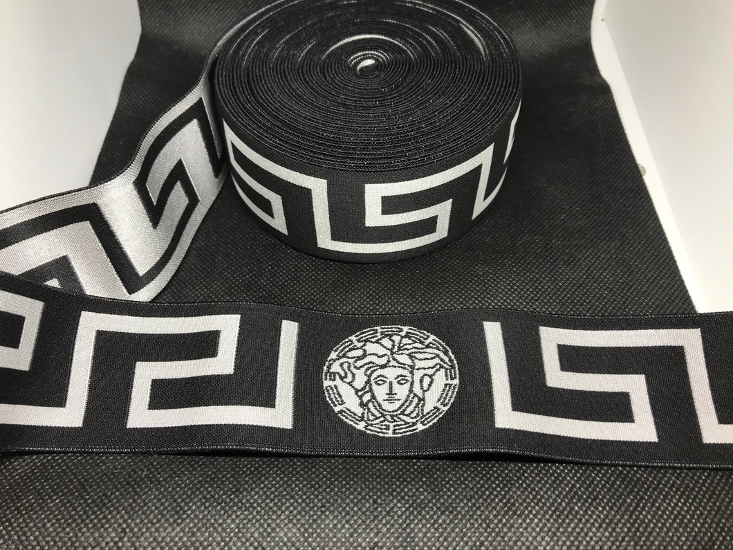 10 Yard Roll 4.5cm Versace Medusa Head Nylon Designer Elastic Band    Jacquard Bands Trim