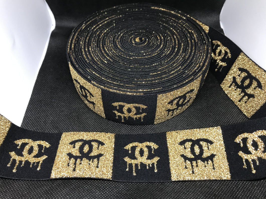WHOLESALE - Designer Elastic Bands - 1 Yard Roll of 4.5cm Chanel CC Metallic      Trim