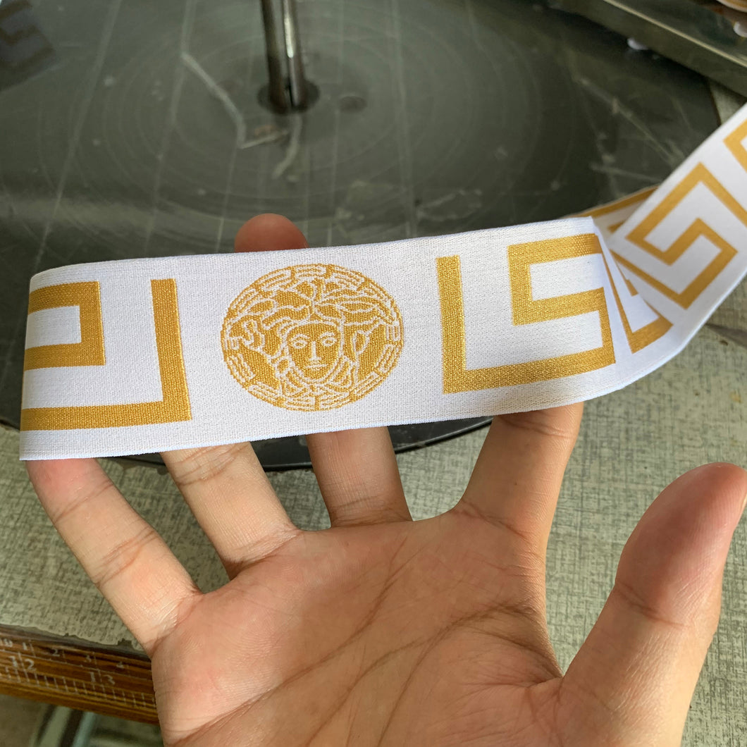 3 or 6 Yard Roll 4.5cm Versace Medusa Head Nylon Designer Hat Band Elastic   Trim