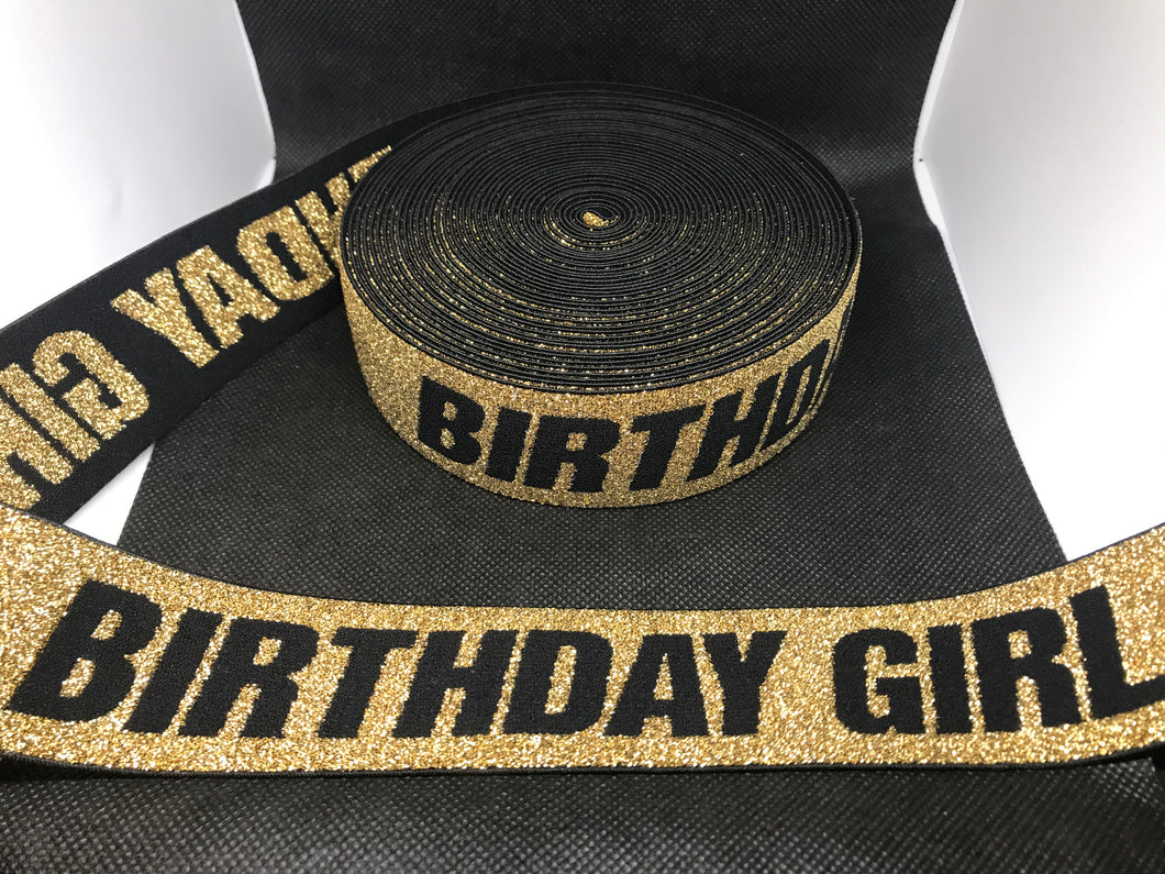 3 or 6 Yard Roll 4cm Birthday girl  Designer Hat Band Elastic  Trim Metallic