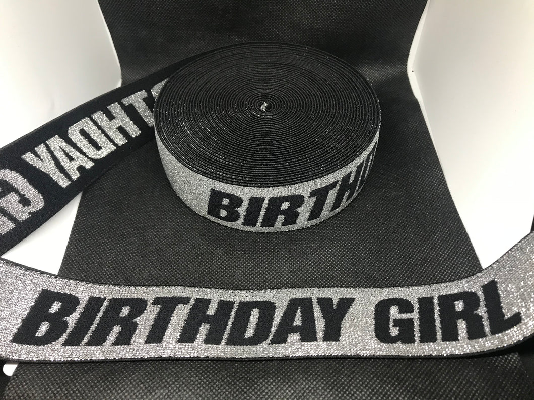 10 Yard Roll 4cm Birthday Girl  Designer Elastic Band   Jacquard Bands Trim Metallic