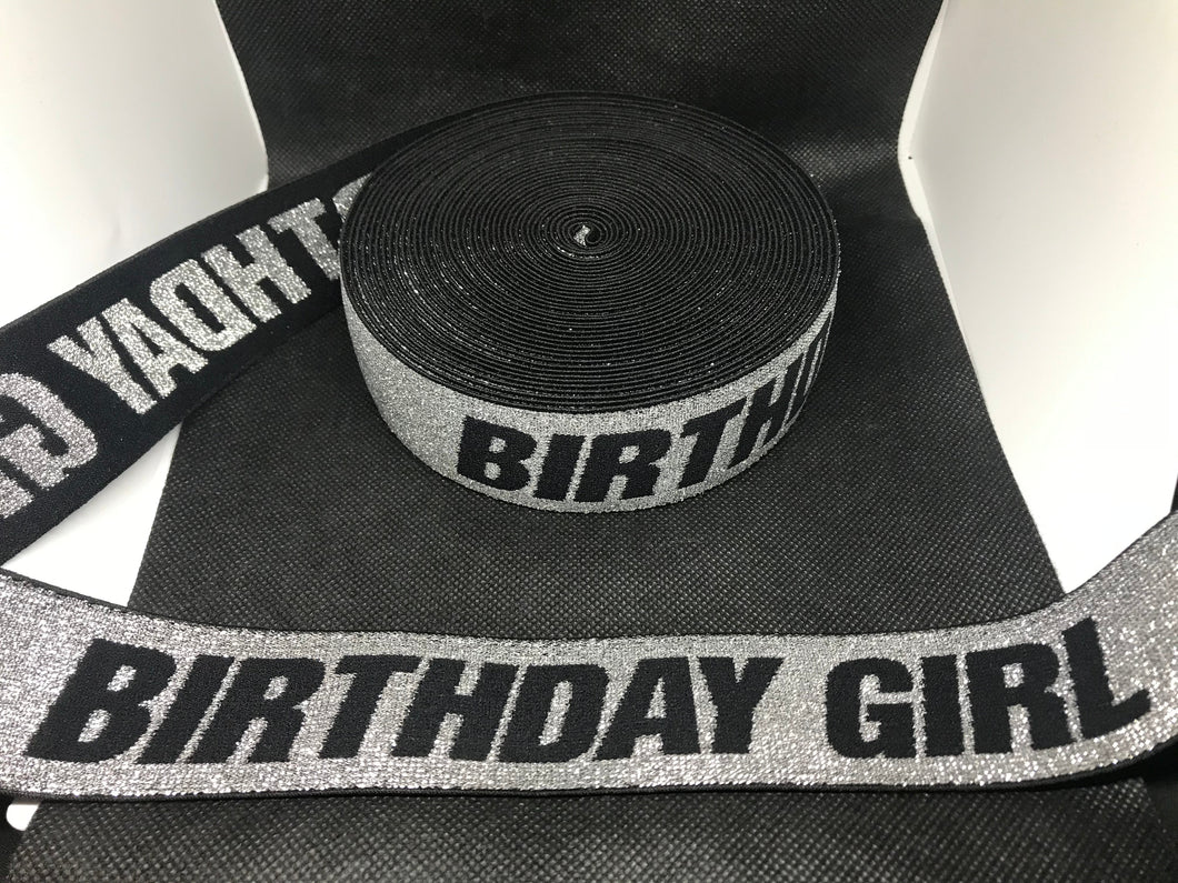 WHOLESALE - Custom Designer Elastic Bands - 1 Yard Roll of 4cm Birthday girl Metallic     Trim