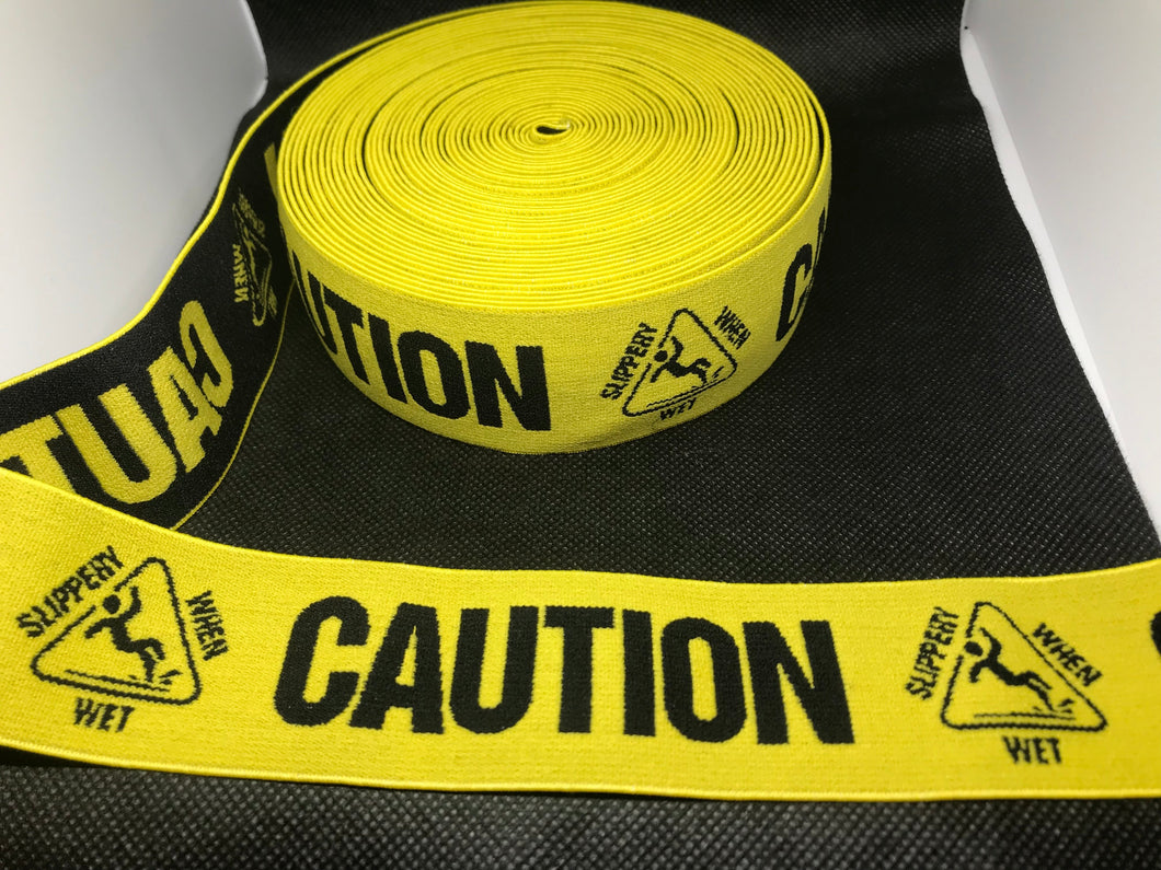 WHOLESALE - Custom Designer Elastic Bands - 1 Yard Roll of 4cm Caution Slippery When Wet      Trim