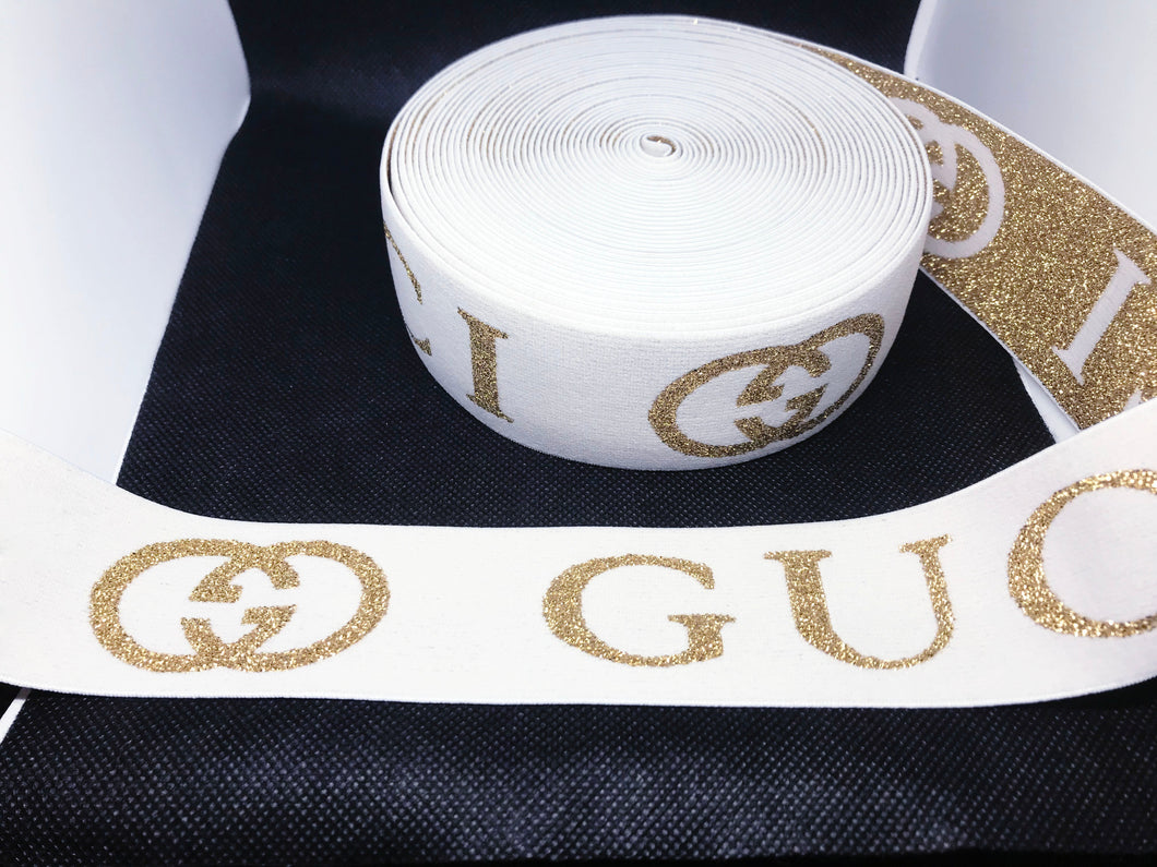 WHOLESALE - Designer Elastic Bands - 1 Yard Roll of 4.5cm Gucci GG Metallic      Trim