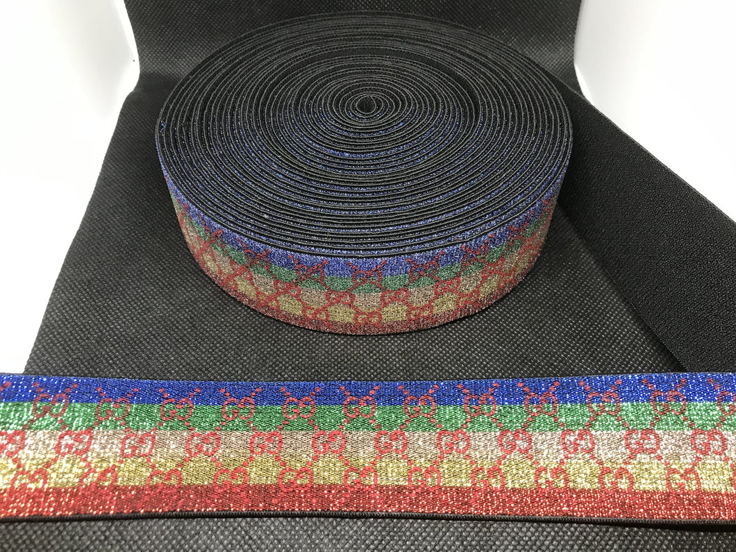 3 or 6 Yard Roll 4cm Gucci GG  Rainbow Designer Hat Band Elastic   Trim Metallic