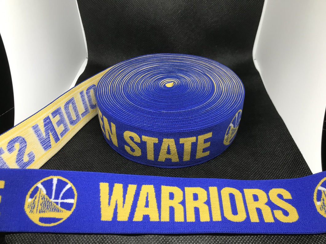 NO BULK DISCOUNTS - 10 Yard Roll 4cm Golden State Warriors Sports Custom Designer Elastic Band    Jacquard Bands Trim