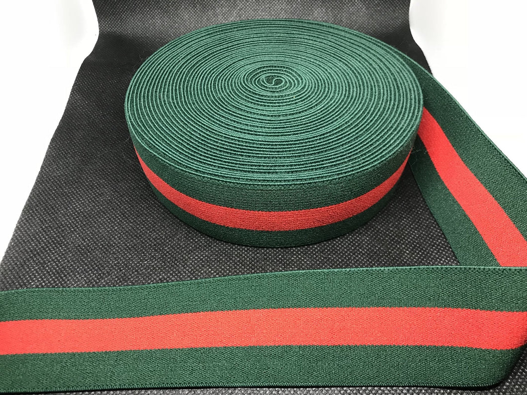 WHOLESALE - Custom Designer Elastic Bands - 1 Yard Roll of 4cm  Red & Green Stripe       Trim