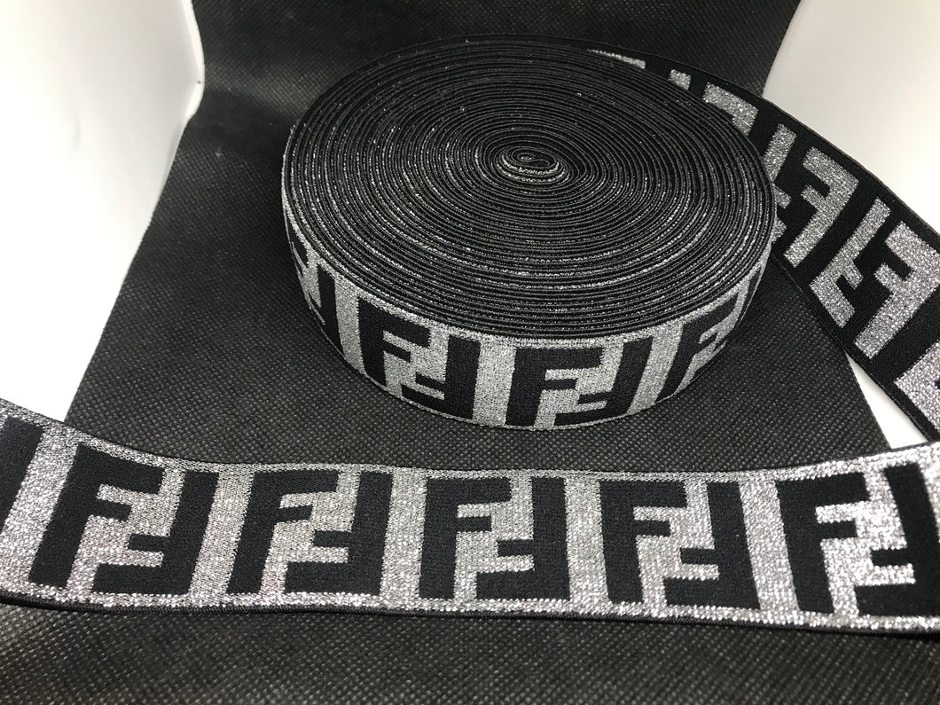 3 or 6 Yard Roll 4cm  Fendi FF Designer Hat Band Elastic  Trim Metallic