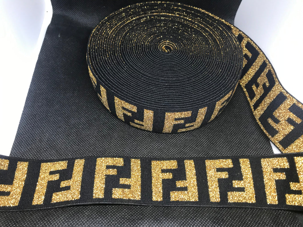 WHOLESALE - Designer Elastic Bands - 1 Yard Roll of 4cm Metallic Fendi FF     Trim