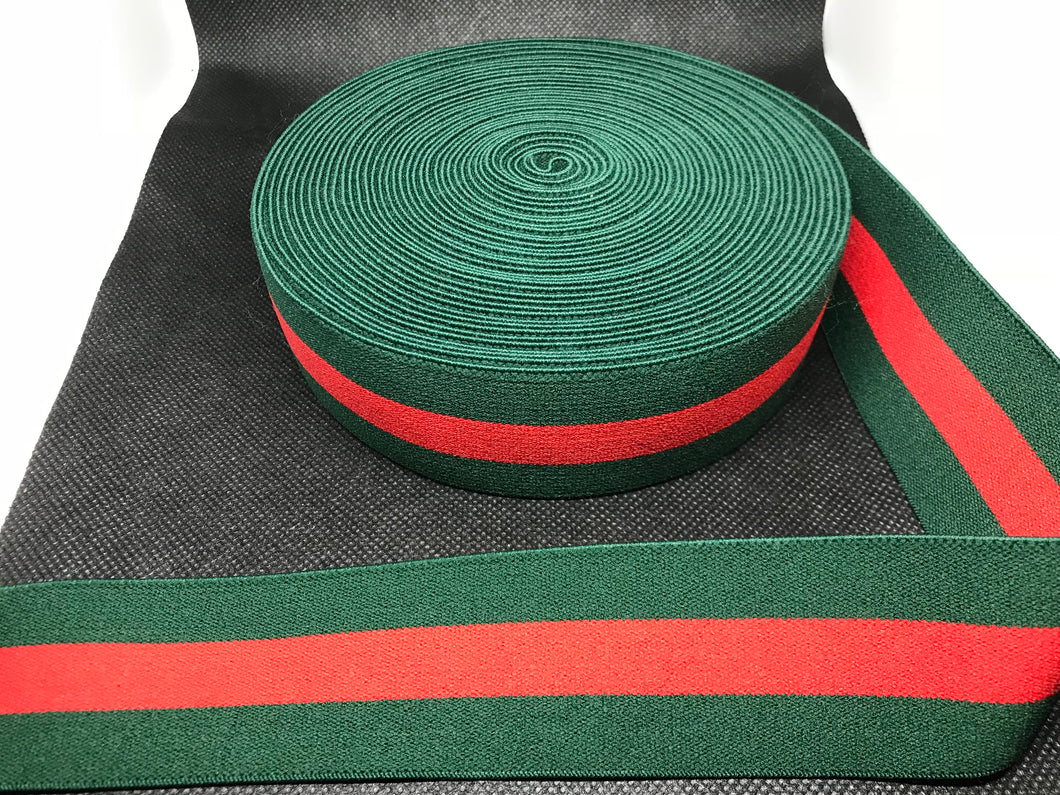 10 Yard Roll 4cm G-1   Red & Green Stripe Custom Designer Elastic Band    Jacquard Bands Trim