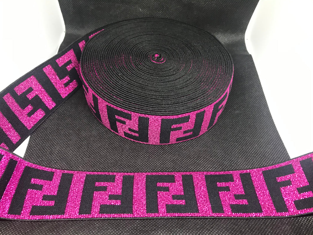 3 or 6 Yard Roll 4cm  Fendi FF Designer Hat Band Elastic  Trim Metallic
