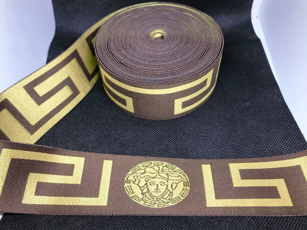 10 Yard Roll 4.5cm Versace Medusa Head Nylon Designer Elastic Band    Jacquard Bands Trim